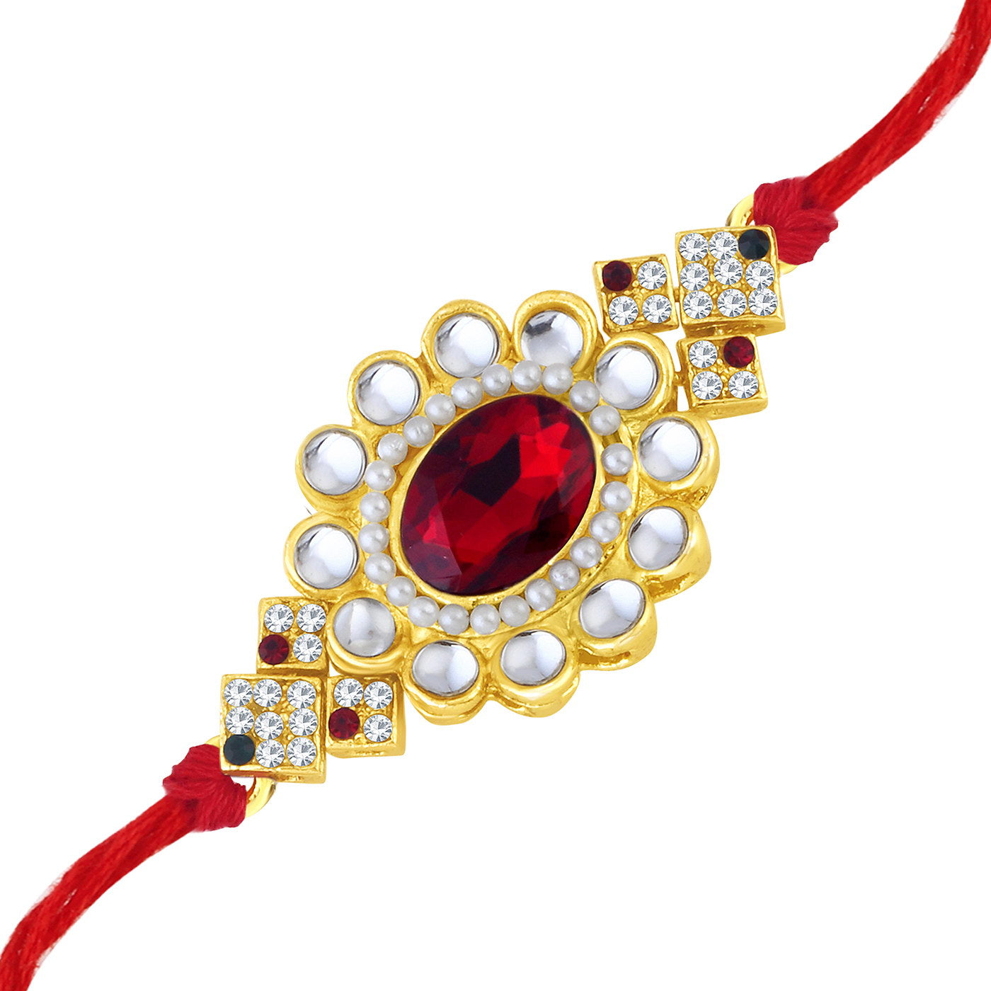 Sukkhi Sobar Gold Plated Kundan Floral Rakhi with Roli Chawal and Raksha Bandhan Greeting Card For Men