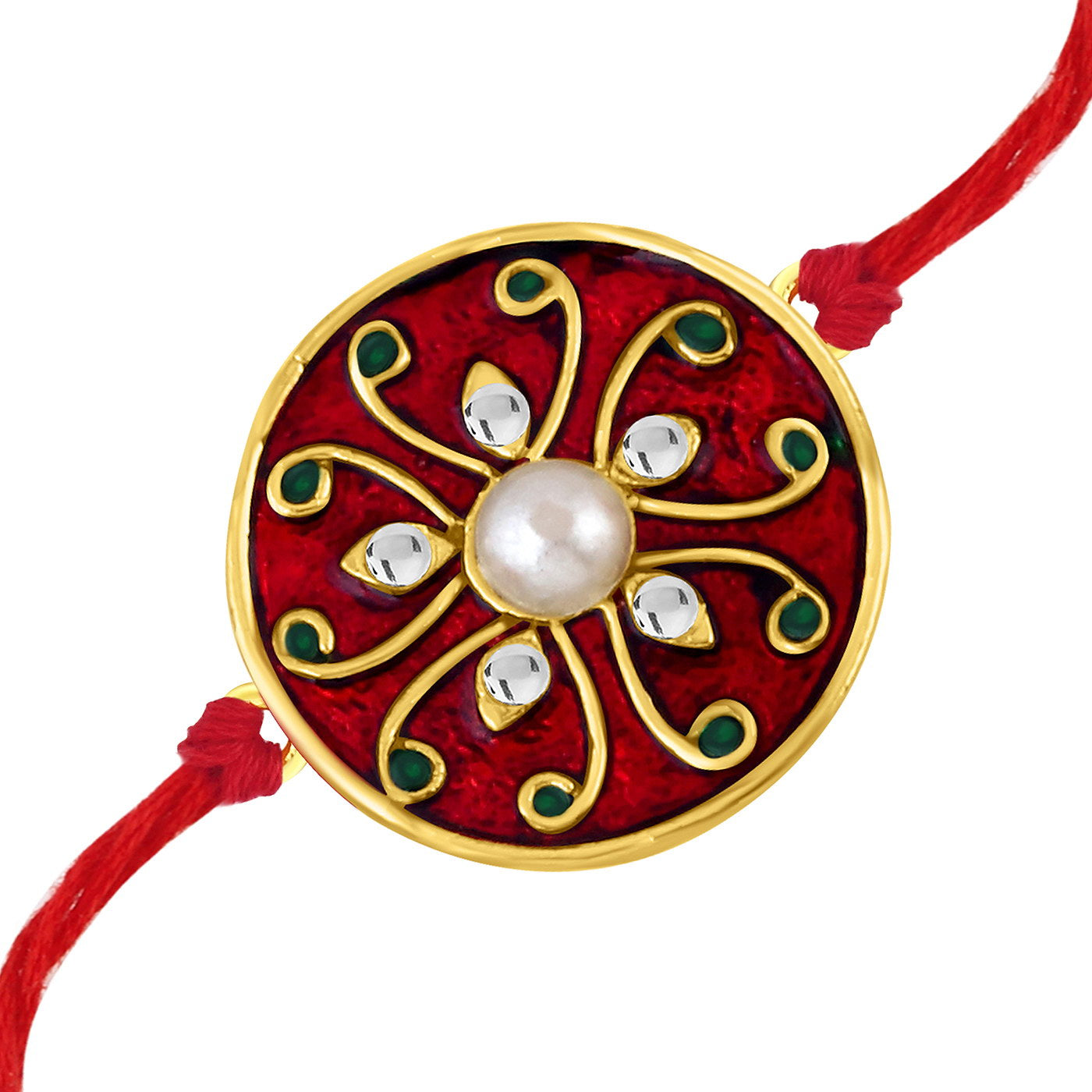 Sukkhi Gorgeous Meenakari Gold Plated Round Rakhi with Roli chawal and Greeting Card