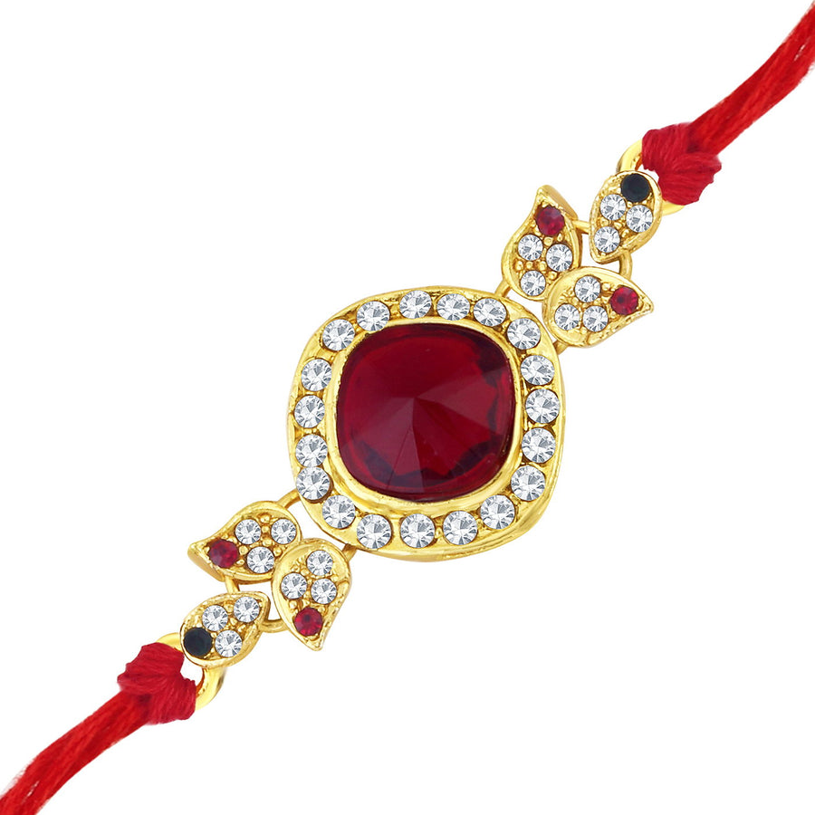 Sukkhi Wavy Gold Plated Rakhi with Roli chawal and Greeting Card