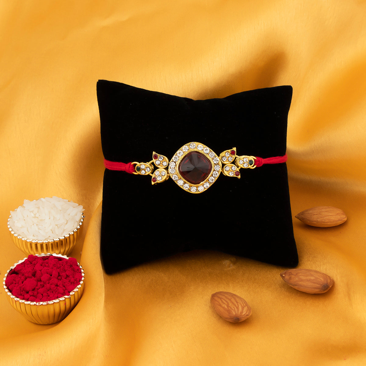 Sukkhi Wavy Gold Plated Rakhi with Roli Chawal and Raksha Bandhan Greeting Card For Men