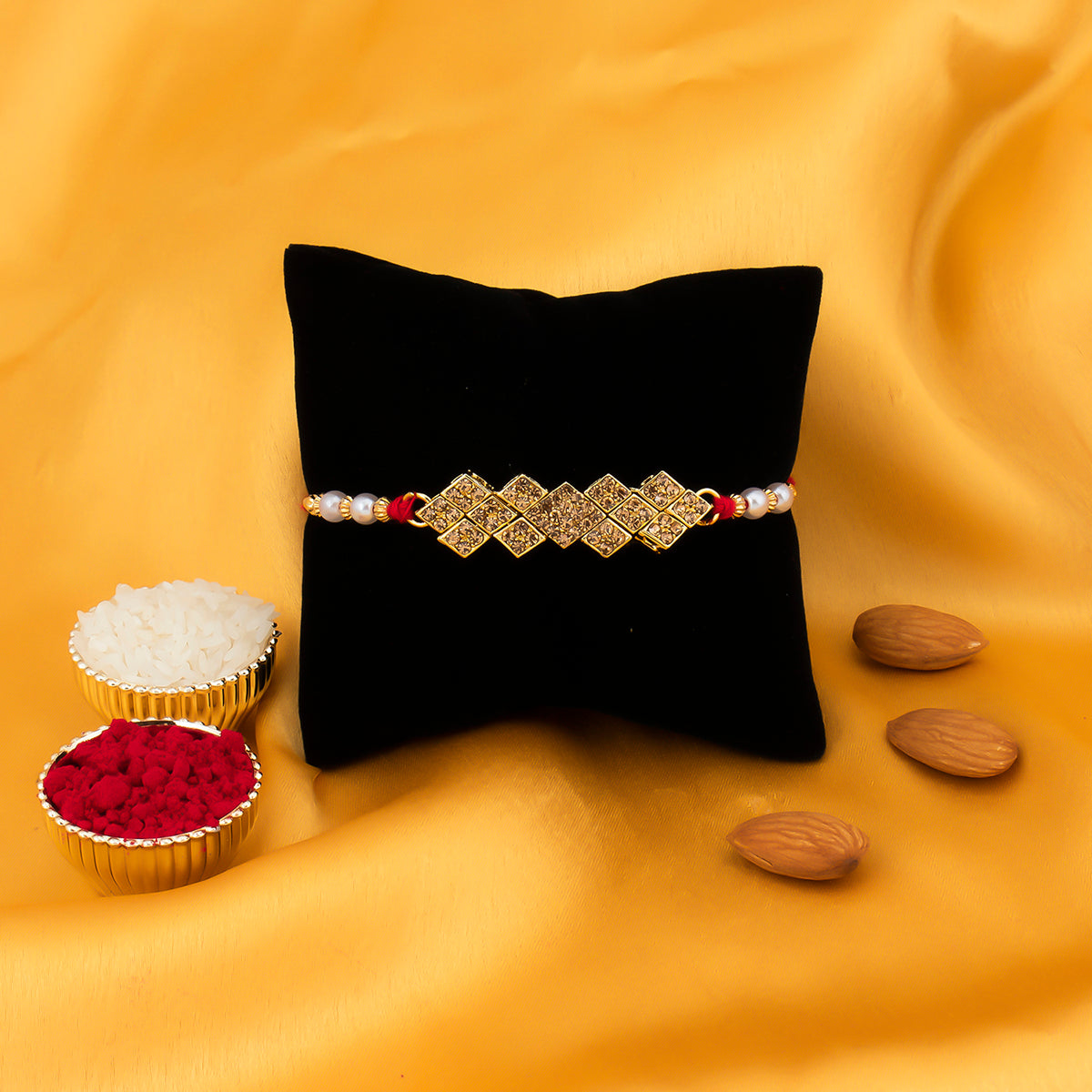 Sukkhi Beguiling Gold Plated Rakhi with Roli Chawal and Raksha Bandhan Greeting Card For Men