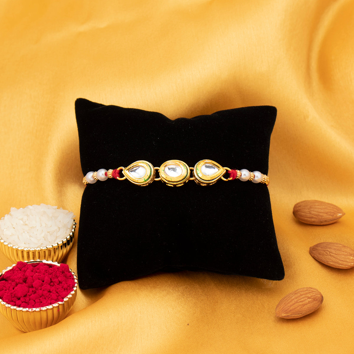 Sukkhi Graceful Gold Plated Designer Rakhi For Brother with Roli Chawal and Raksha Bandhan Greeting Card For Men