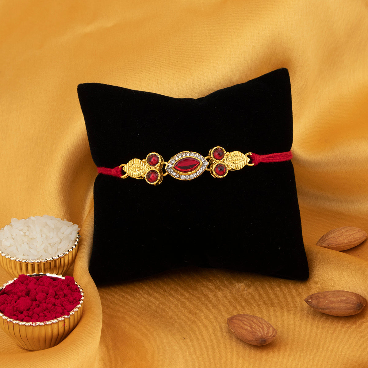 Sukkhi Classic Gold Plated Designer Rakhi with Roli Chawal and Raksha Bandhan Greeting Card For Men