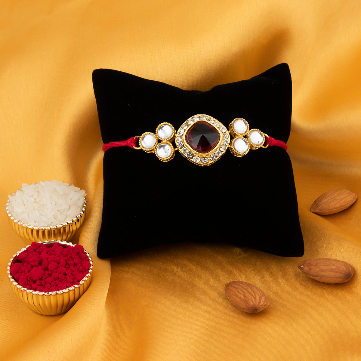 Sukkhi Ethnic Kundan Rakhi with Roli Chawal and Raksha Bandhan Greeting Card For Men