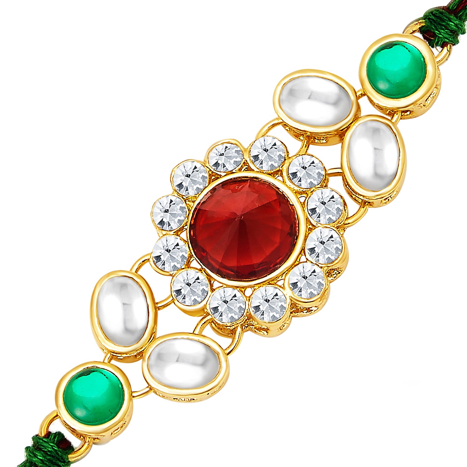 Sukkhi Traditional Kundan Rakhi with Roli Chawal and Raksha Bandhan Greeting Card For Men