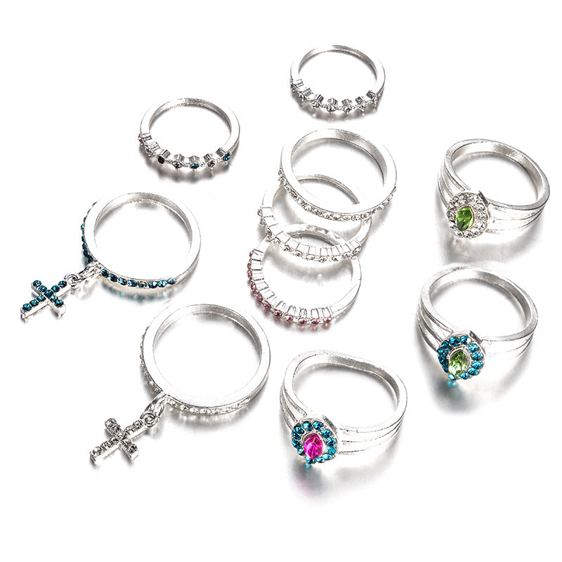 Scintillare by Sukkhi Charming Cross Design Rhodium Plated Ring Combo for Women