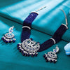 Sukkhi Blue Rhodium Plated CZ & Pearl Peacock Necklace Set For Women