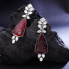 Sukkhi Maroon Rhodium Plated Kundan & Pearl Drop Earring For Women