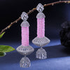 Sukkhi Pink Rhodium Plated CZ & Pearl Jhumki Earring For Women