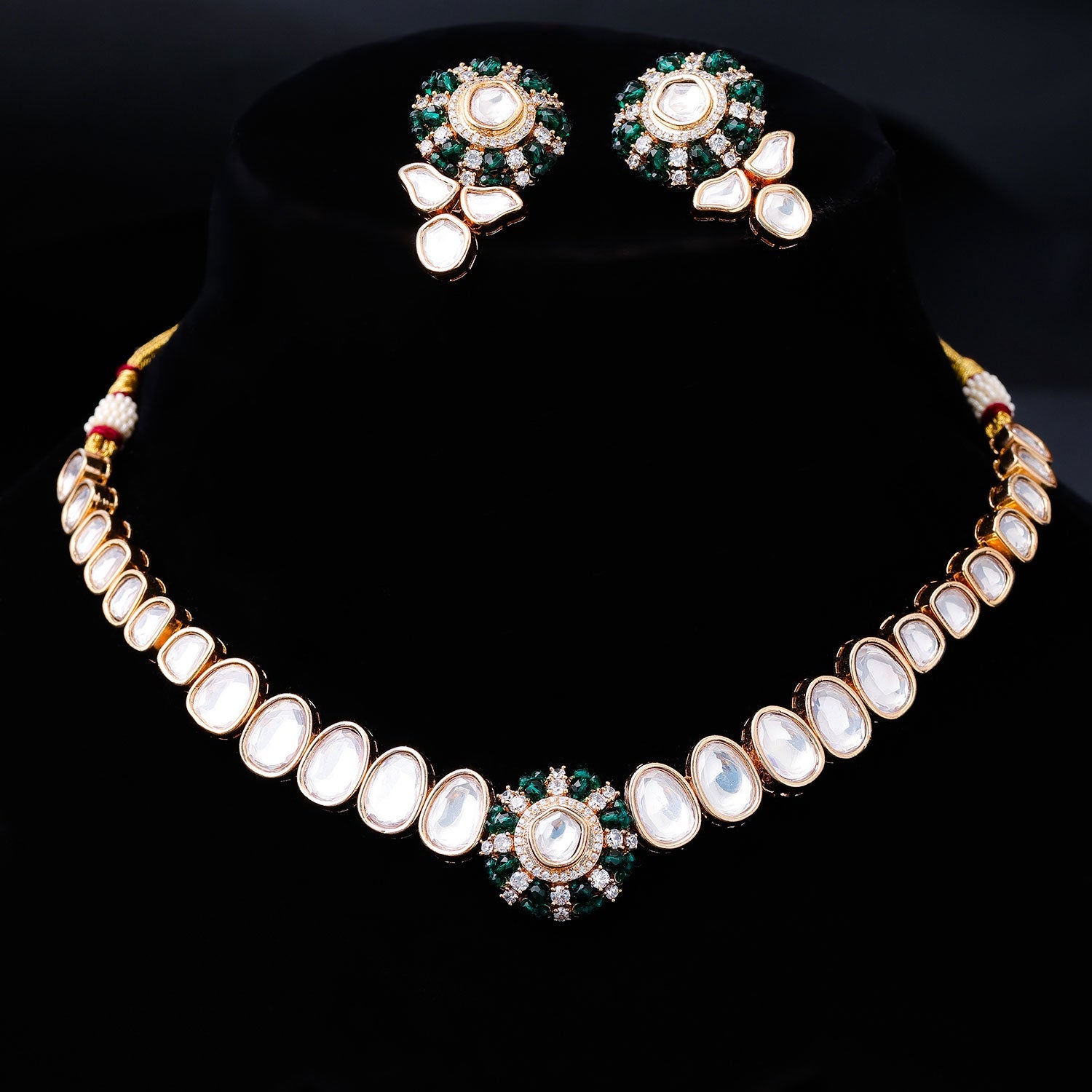 Sukkhi Golden Gold Plated Kundan & CZ Choker Necklace Set For Women