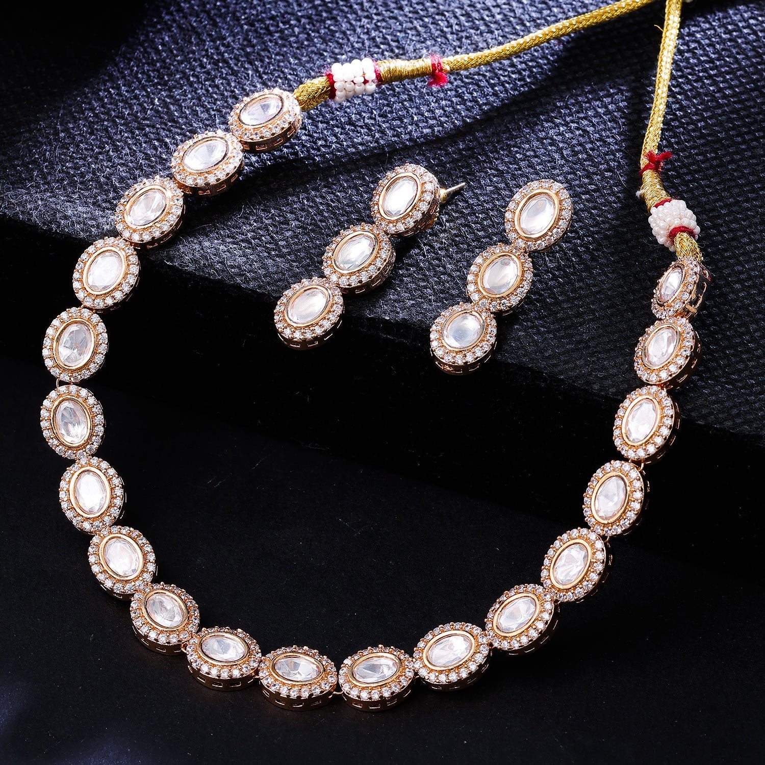 Sukkhi Golden Rose Gold CZ Choker Necklace Set For Women - Main Image