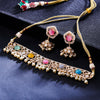 Sukkhi Multi Gold Plated CZ & Pearl Choker Necklace Set For Women