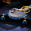 Sukkhi Blue Gold Plated Kundan & Pearl Choker Necklace Set For Women