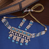 Sukkhi Blue Gold Plated Kundan & Pearl Choker Necklace Set For Women