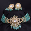 Sukkhi Green Gold Plated Kundan & Pearl Choker Necklace Set For Women