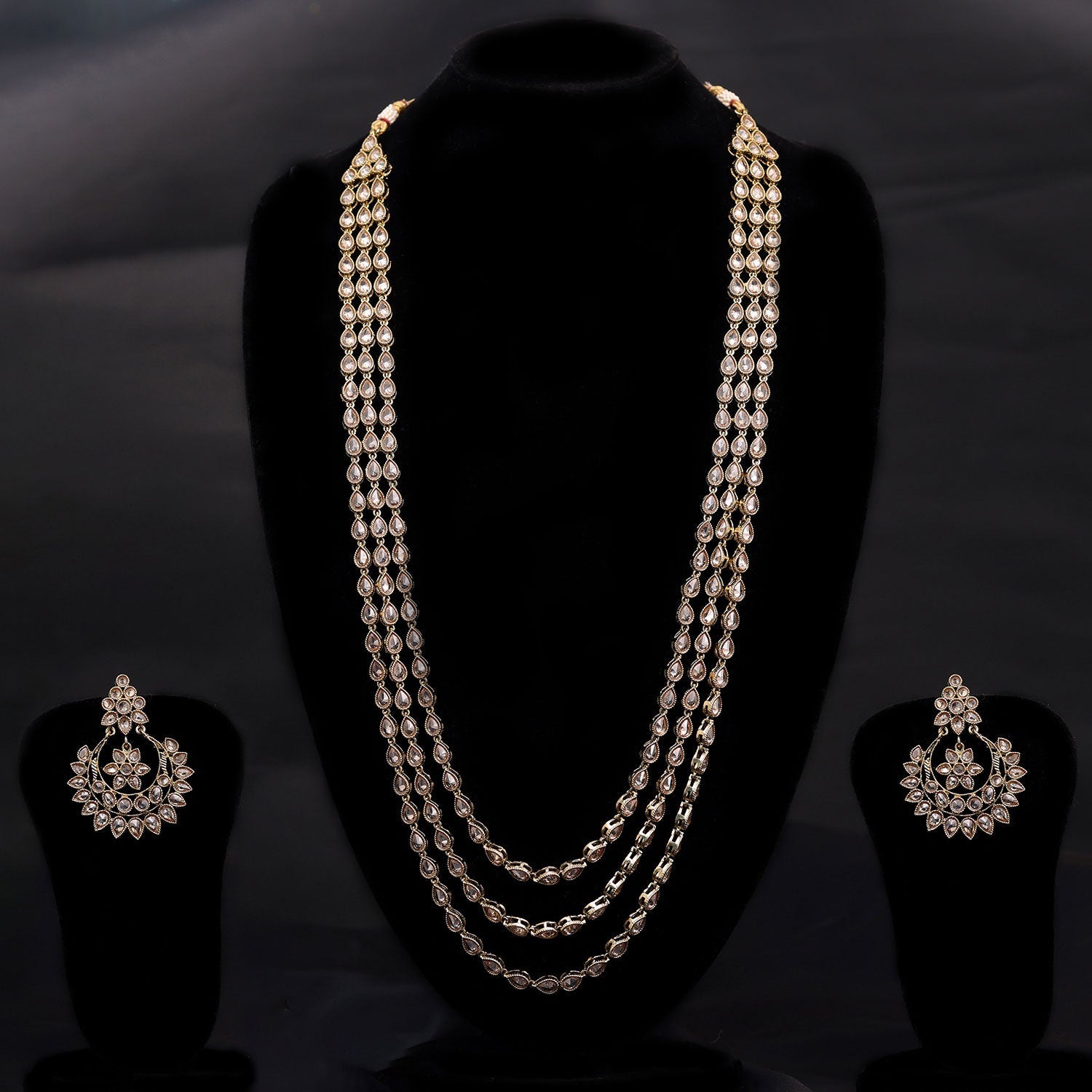 Sukkhi Yellow Gold Plated Reverse Ad & Pearl Long String Necklace Set For Women