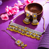 Sukkhi Yellow Gold Plated Kundan & Pearl Choker Necklace Set For Women