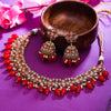 Sukkhi Red Gold Plated Reverse Ad & Pearl Choker Necklace Set For Women