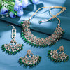 Sukkhi Green Gold Plated Reverse Ad & Pearl Choker Necklace Set For Women