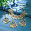 Sukkhi Yellow Gold Plated Reverse Ad & Pearl Choker Necklace Set For Women