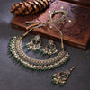 Sukkhi Green Gold Plated Reverse Ad & Pearl Choker Necklace Set For Women