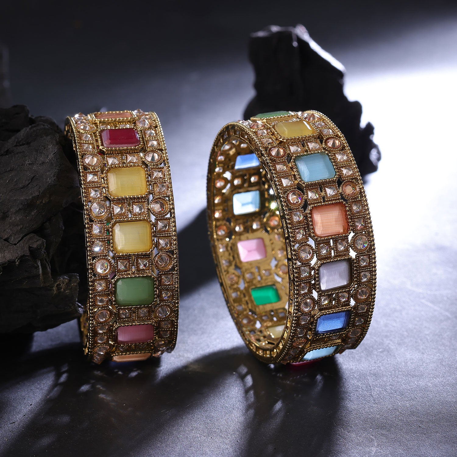 Sukkhi Multi Gold Plated Reverse Ad & Pearl Bangles For Women