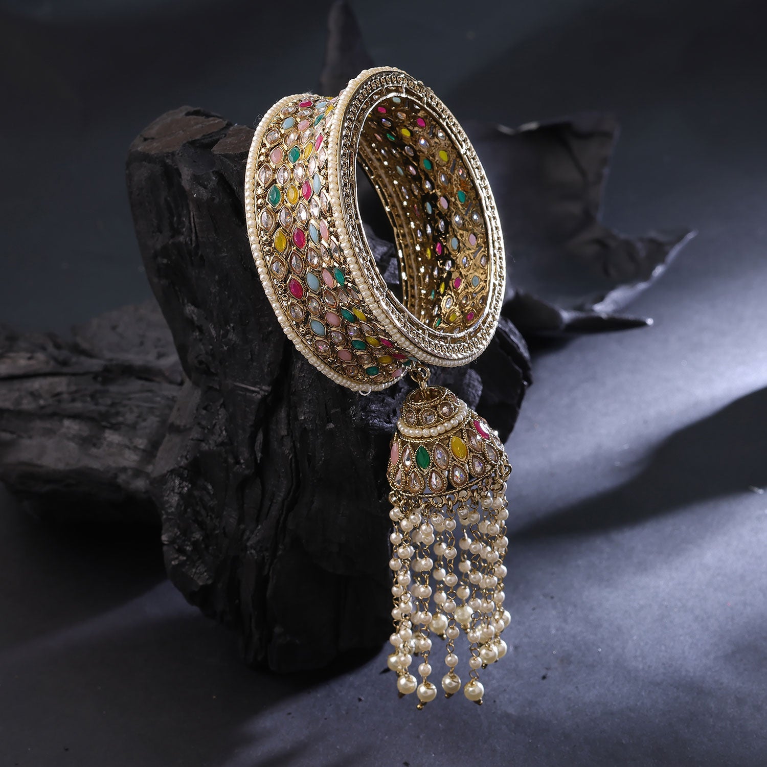 Sukkhi Multi Gold Plated Reverse Ad & Pearl Kada For Women