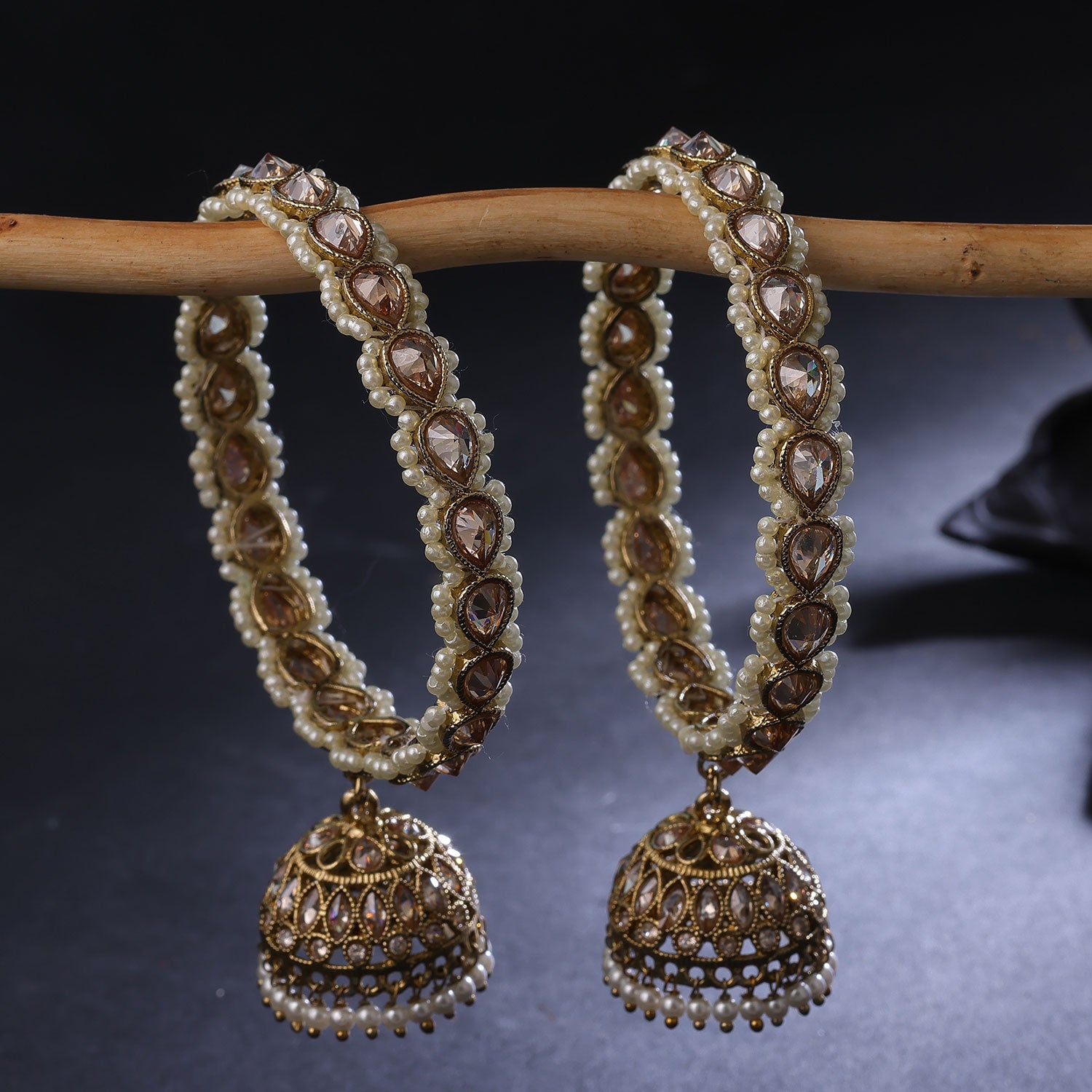 Sukkhi Golden Gold Plated Reverse Ad & Pearl Bangles For Women