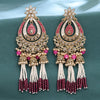 Sukkhi Pink Gold Plated Reverse Ad & Pearl Drop Earring For Women