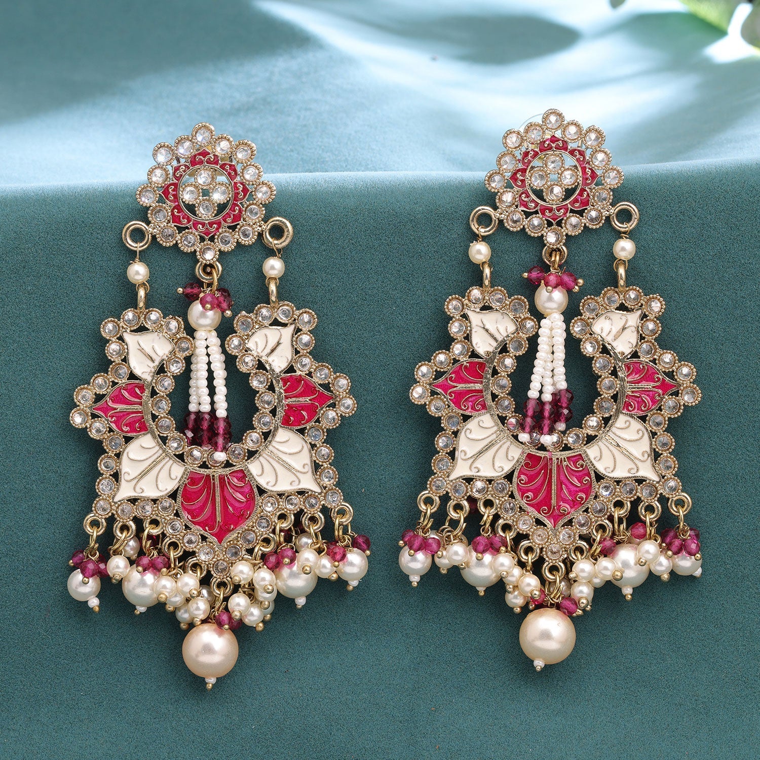 Sukkhi Pink Gold Plated Reverse Ad & Pearl Drop Earring For Women