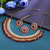 Sukkhi Maroon Gold Plated Reverse AD & Pearl Choker Necklace Set For Women