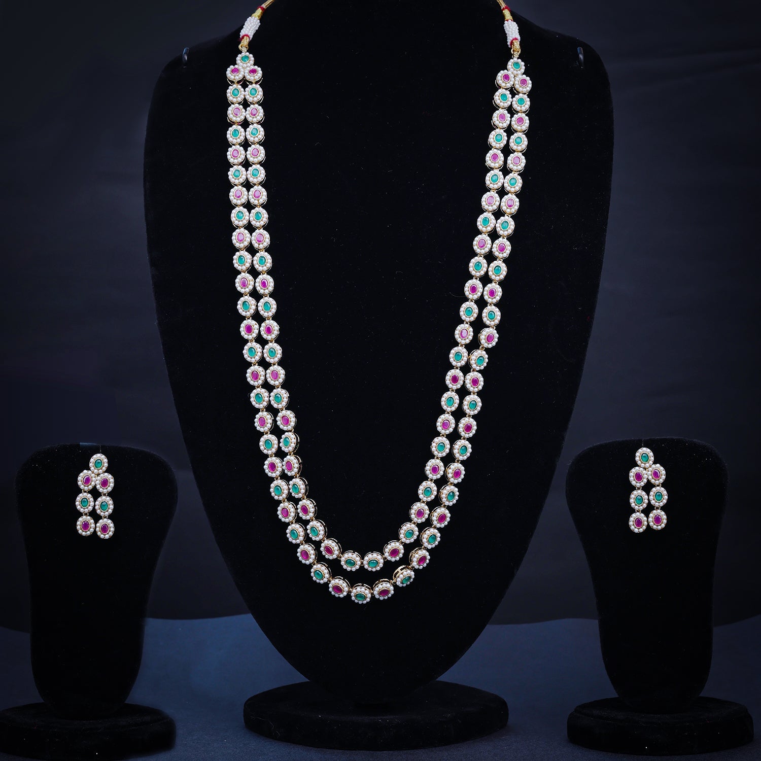 Sukkhi Multi Gold Plated Reverse AD & Pearl Long Necklace Set For Women
