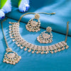 Sukkhi Peach Gold Plated Reverse AD & Pearl Choker Necklace Set For Women