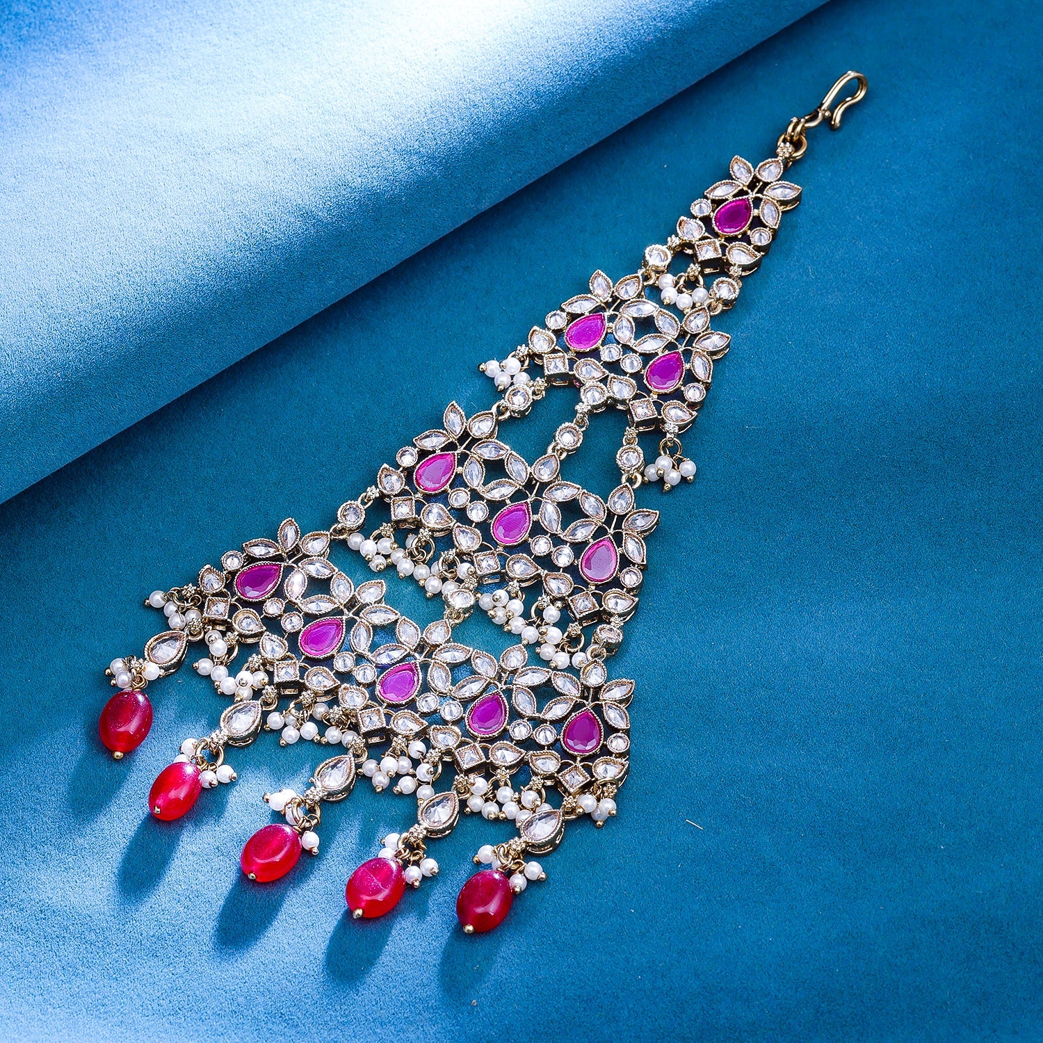 Sukkhi Pink Gold Plated Reverse AD & Pearl Pasa For Women