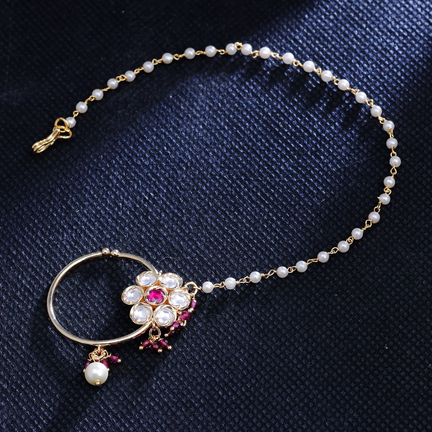 Sukkhi Golden Gold Plated Kundan & Pearl Nath For Women