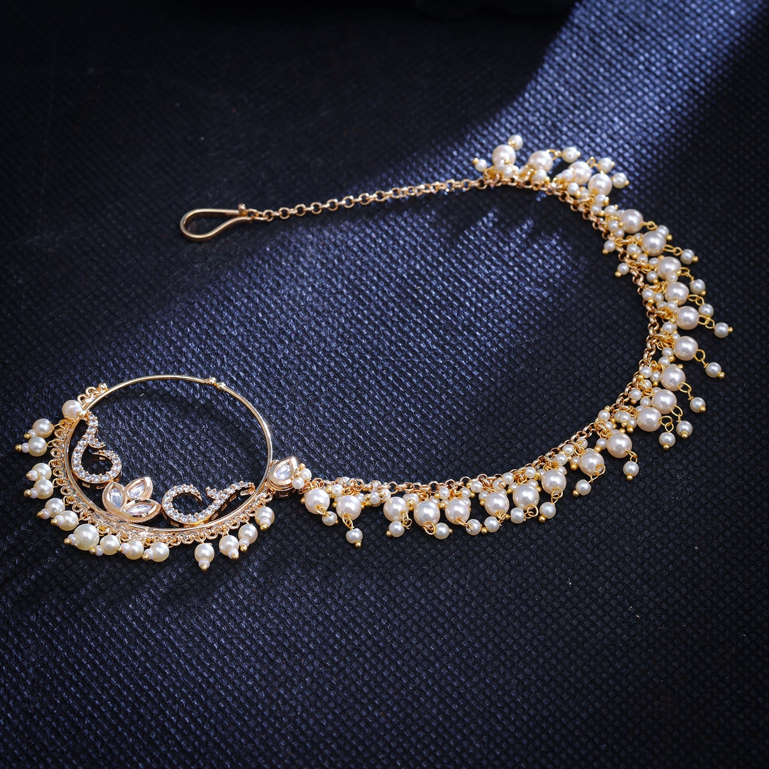 Sukkhi Golden Gold Plated CZ & Pearl Nath For Women