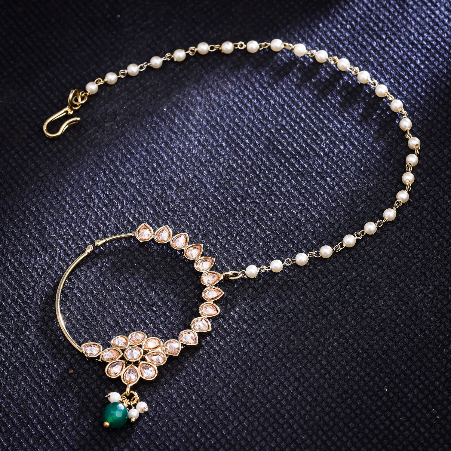 Sukkhi Golden Gold Plated Reverse AD & Pearl Nath For Women