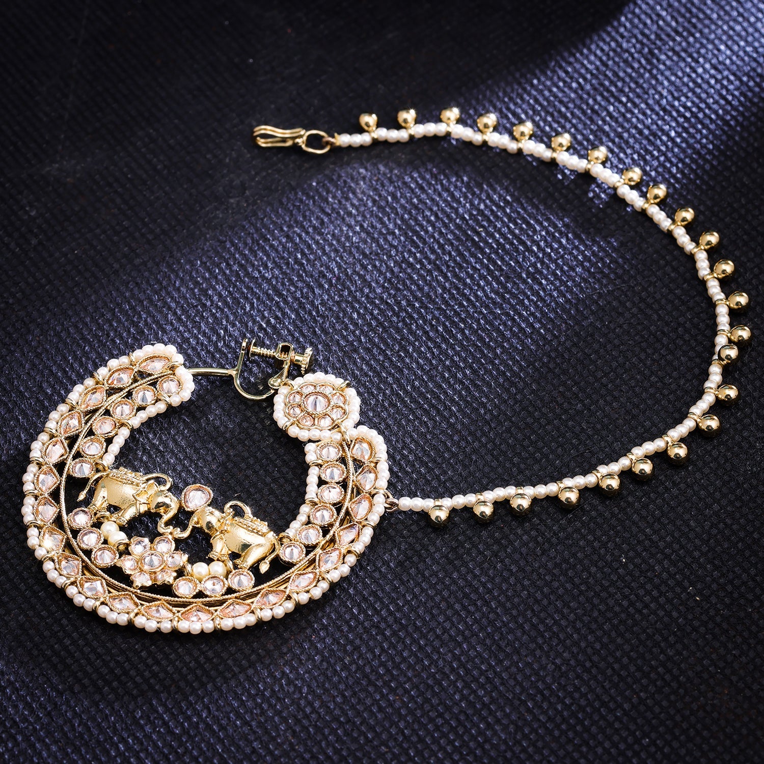 Sukkhi Golden Gold Plated Reverse AD & Pearl Nath For Women