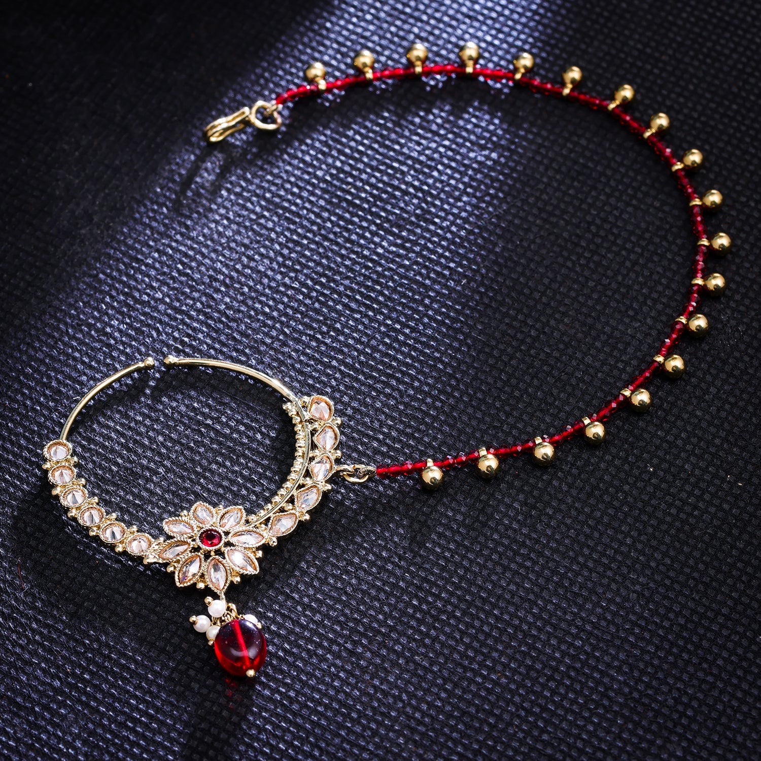 Sukkhi Golden Gold Plated Reverse AD & Pearl Nath For Women