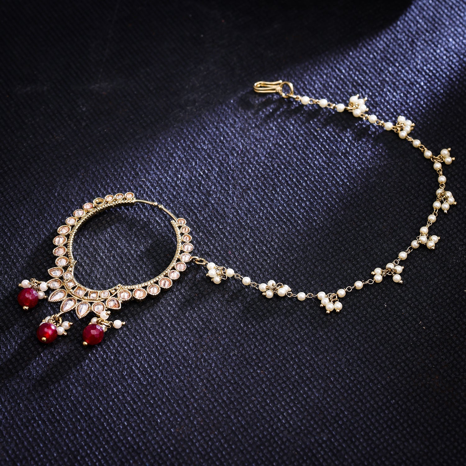 Sukkhi Golden Gold Plated Reverse AD & Pearl Nath For Women