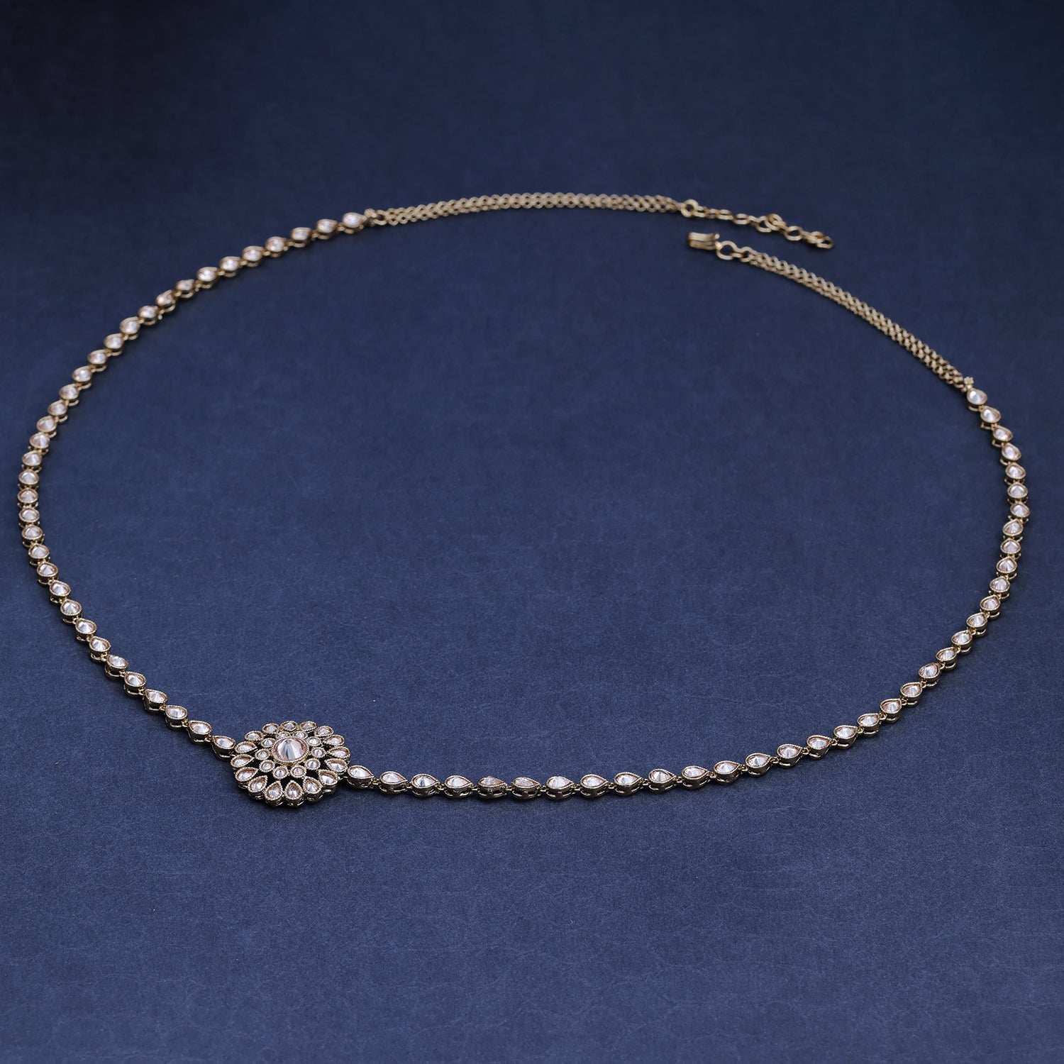 Sukkhi Golden Gold Plated Reverse AD & Pearl KamarBand For Women