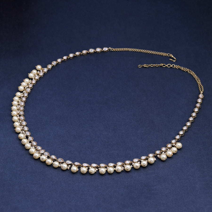 Sukkhi Golden Gold Plated Reverse AD & Pearl KamarBand For Women