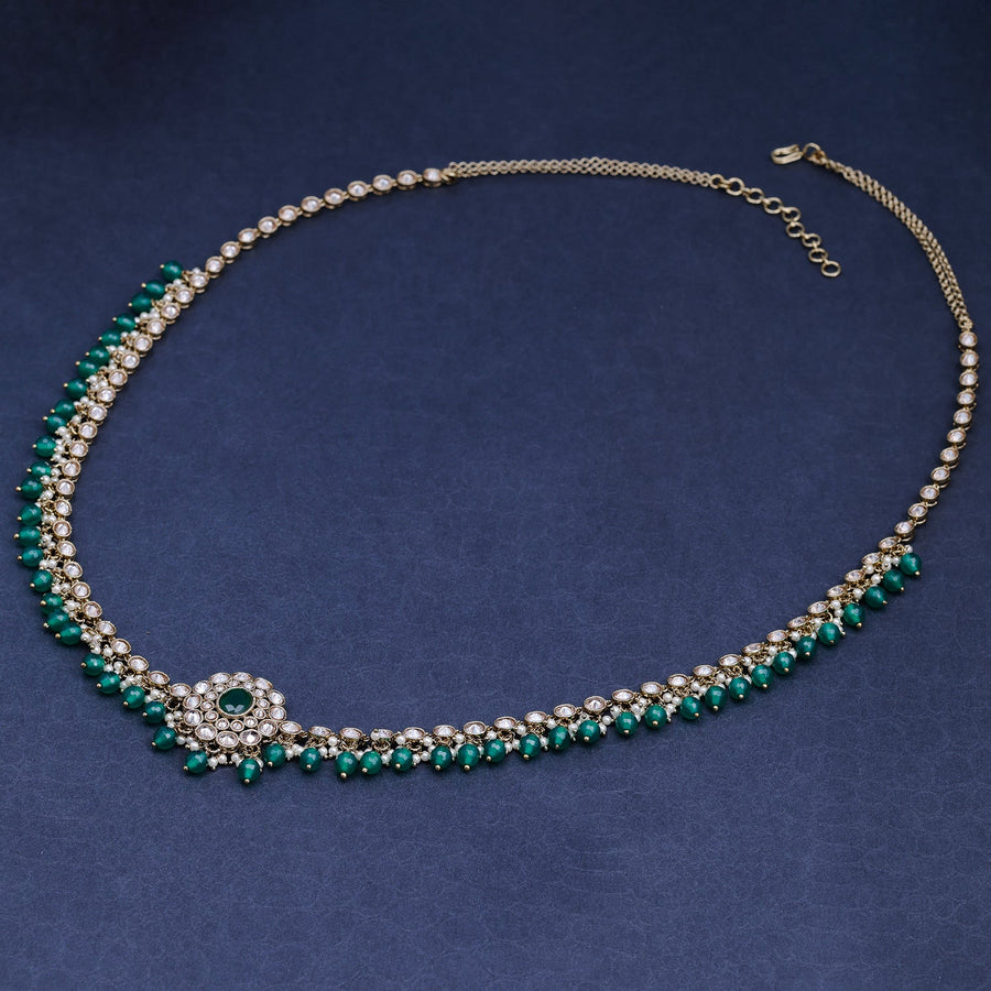 Sukkhi Green Gold Plated Reverse AD & Pearl KamarBand For Women