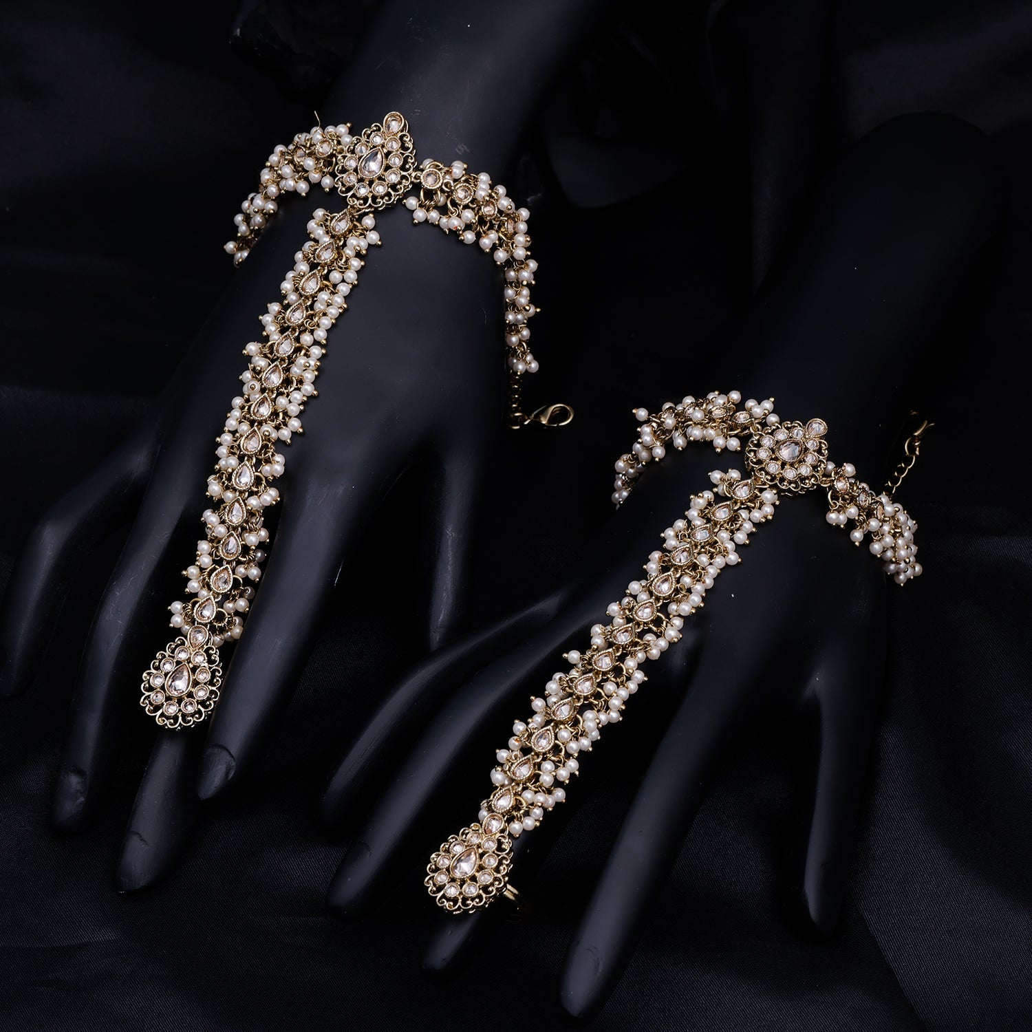 Sukkhi Golden Gold Plated Reverse AD & Pearl Haathpaan For Women