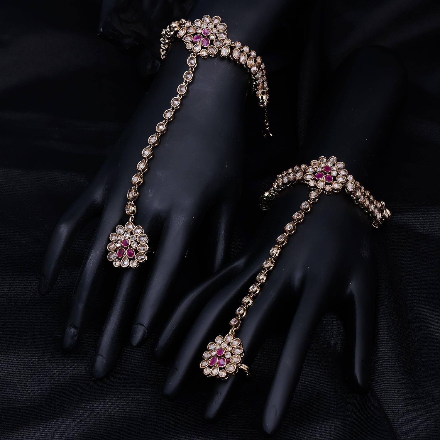 Sukkhi Golden Gold Plated Reverse AD & Pearl Haathpaan For Women