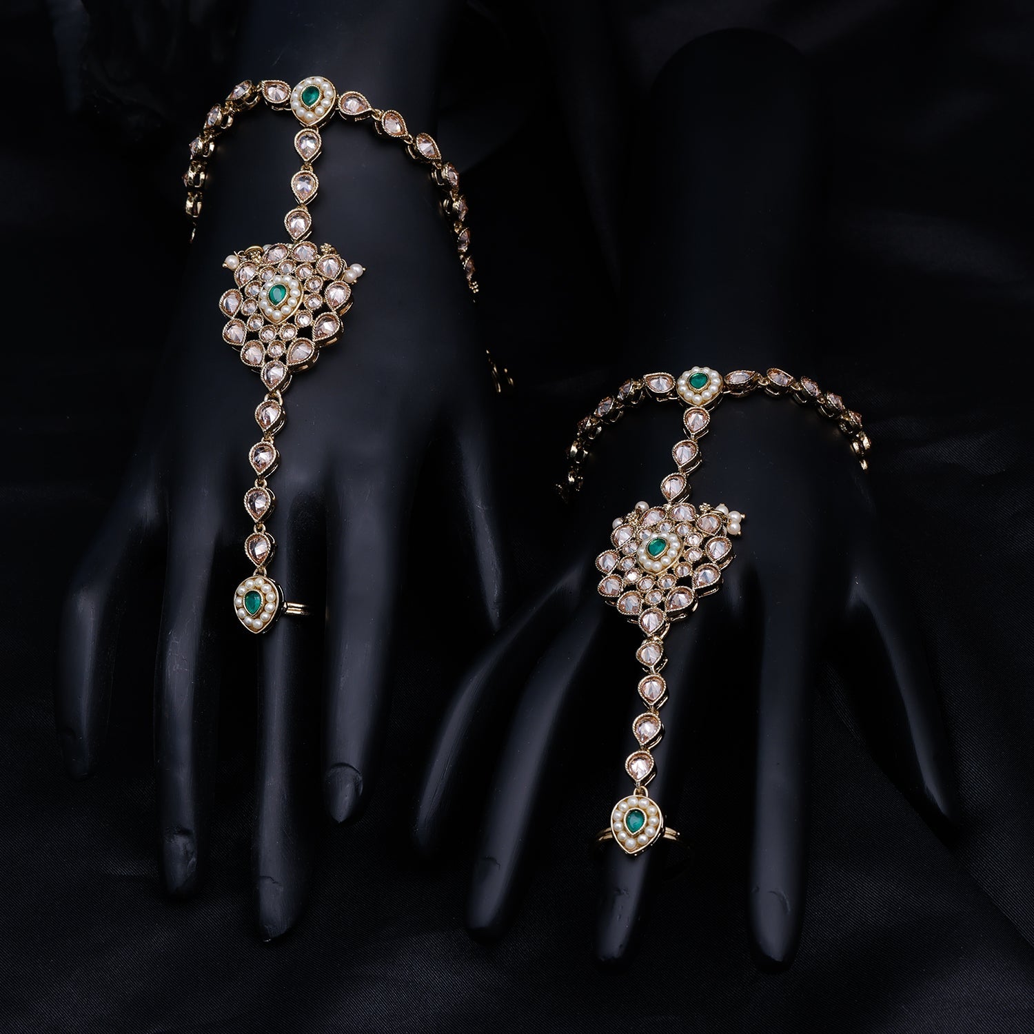 Sukkhi Golden Gold Plated Reverse AD & Pearl Haathpaan For Women