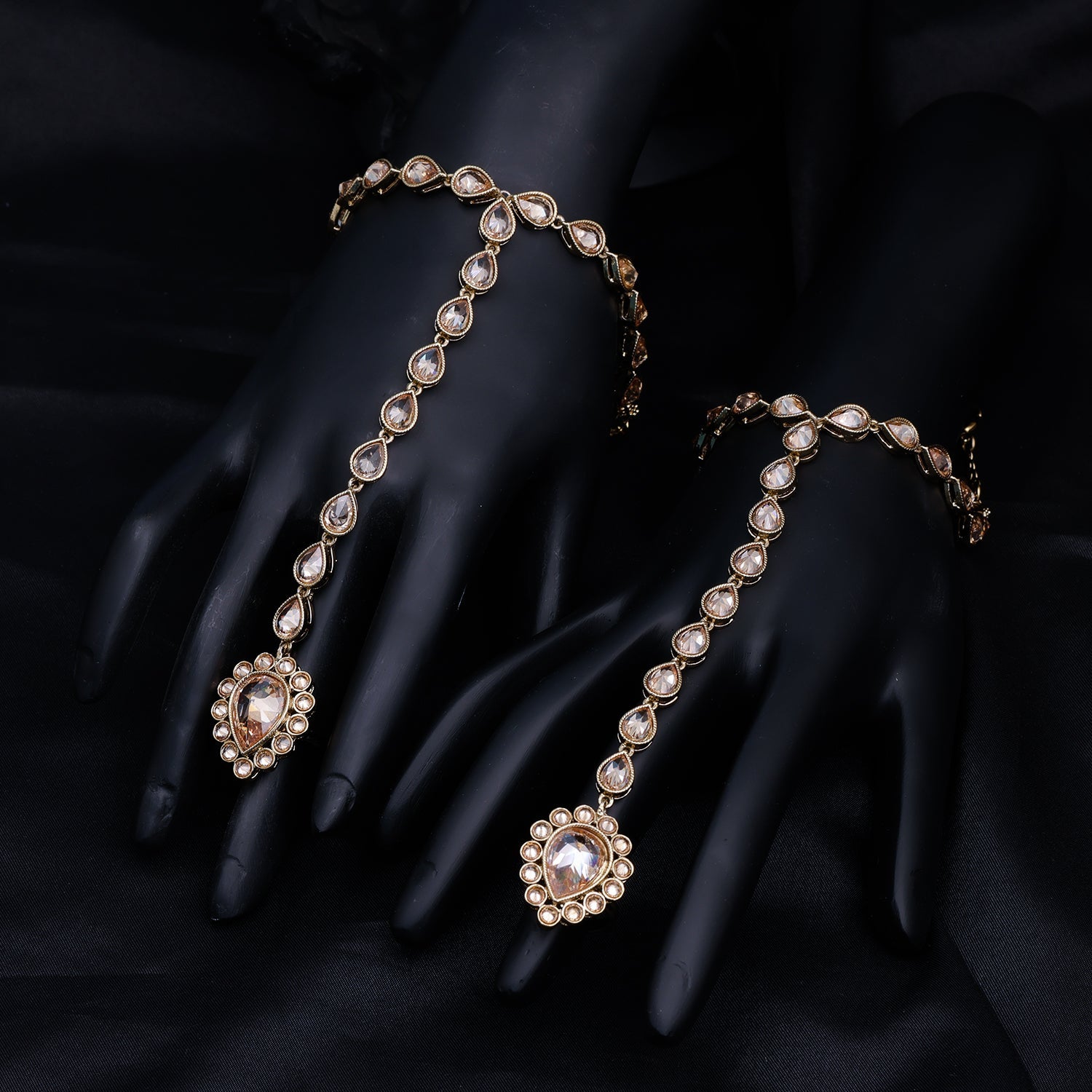 Sukkhi Golden Gold Plated Reverse AD & Pearl Haathpaan For Women