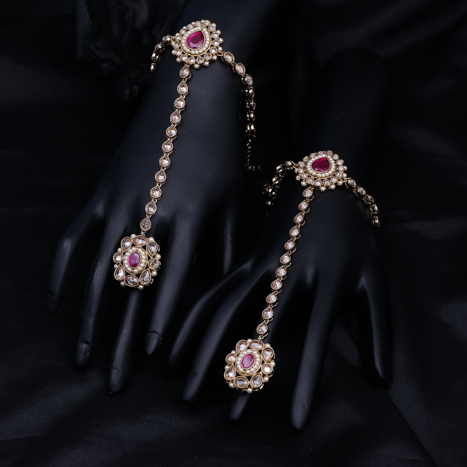 Sukkhi Golden Gold Plated Reverse AD & Pearl Haathpaan For Women