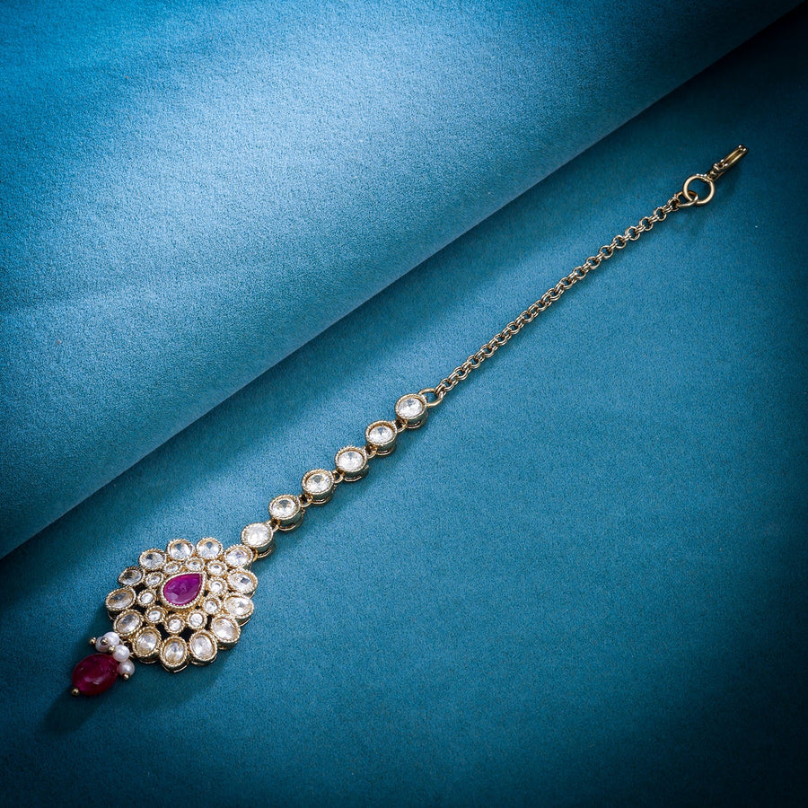 Sukkhi Golden Gold Plated Reverse AD & Pearl Maangtikka For Women