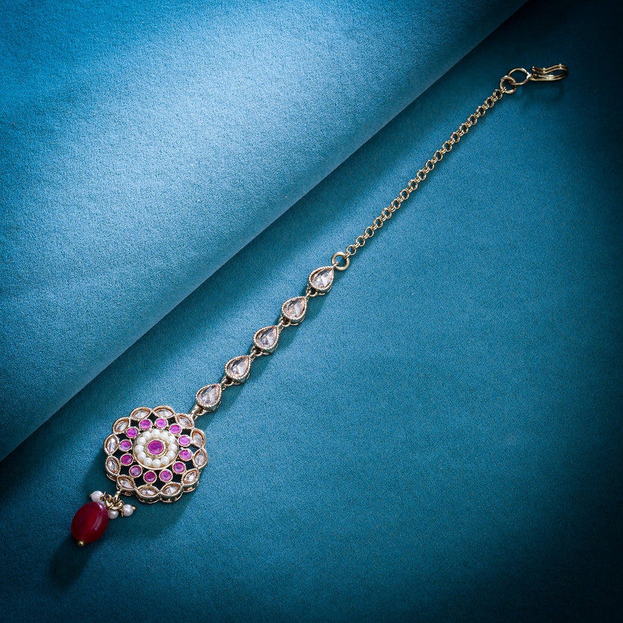 Sukkhi Golden Gold Plated Reverse AD & Pearl Maangtikka For Women